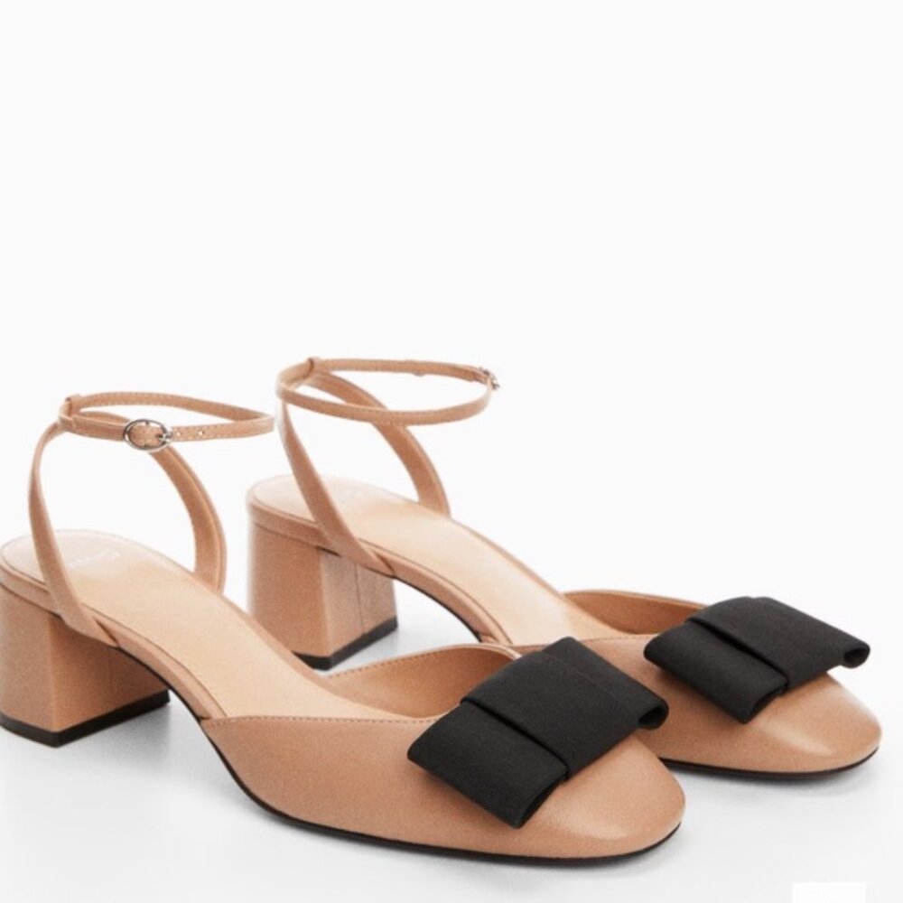 NWT MANGO Bow Leather Shoes - Tan / 6.5